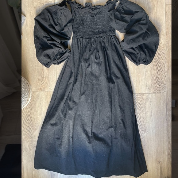 Puff Sleeve Linen Look Midi Smock Dress - Picture 2 of 2